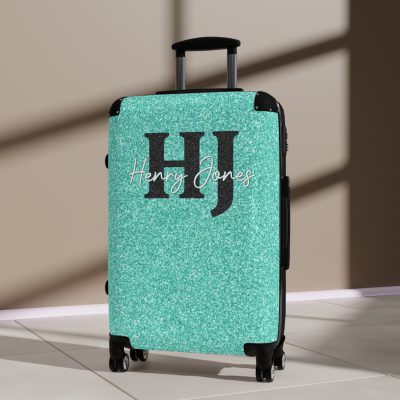 Custom Rainbow Glitter Suitcase - Your personalized travel companion, shining with a rainbow of colors.