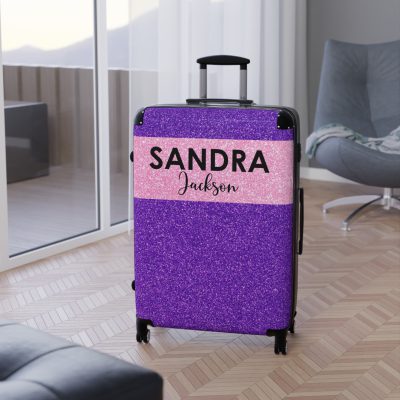 Custom Rainbow Glitter Suitcase - Your personalized travel companion, shining with a rainbow of colors.