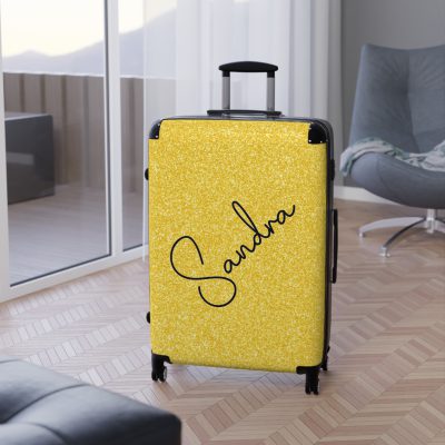 Custom Rainbow Glitter Suitcase - Your personalized travel companion, shining with a rainbow of colors.