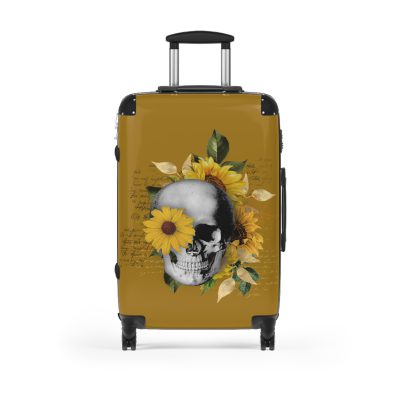 Sunflower Skull Suitcase - A trendy and edgy travel accessory featuring a stylish blend of skulls and sunflowers.