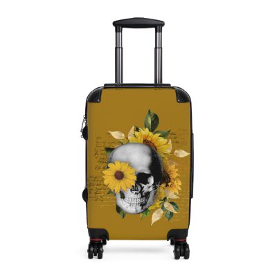 Sunflower Skull Suitcase - A trendy and edgy travel accessory featuring a stylish blend of skulls and sunflowers.