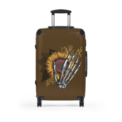 Sunflower Skull Suitcase - A trendy and edgy travel accessory featuring a stylish blend of skulls and sunflowers.