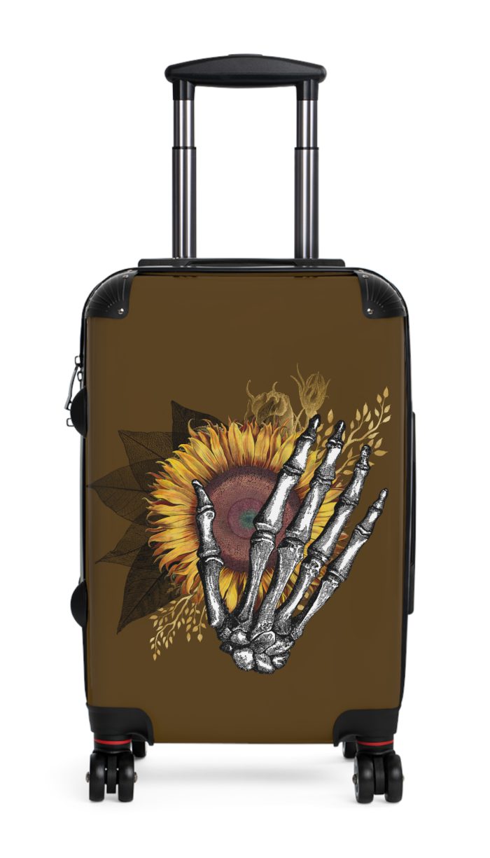 Sunflower Skull Suitcase - A trendy and edgy travel accessory featuring a stylish blend of skulls and sunflowers.