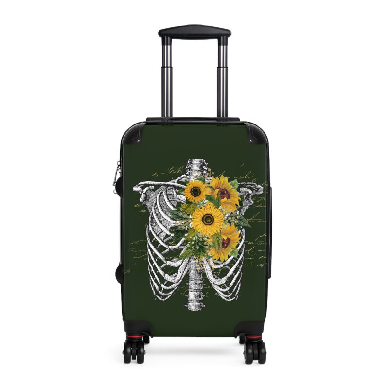 Sunflower Skull Suitcase - A trendy and edgy travel accessory featuring a stylish blend of skulls and sunflowers.