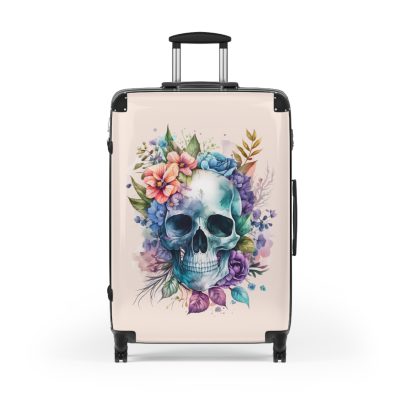 Floral Skull Suitcase - A captivating travel companion featuring an exquisite blend of florals and skulls for a unique and stylish look.