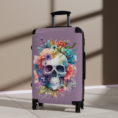 Floral Skull Suitcase - A captivating travel companion featuring an exquisite blend of florals and skulls for a unique and stylish look.