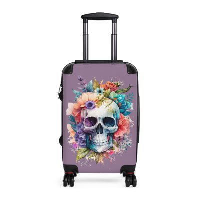 Floral Skull Suitcase - A captivating travel companion featuring an exquisite blend of florals and skulls for a unique and stylish look.