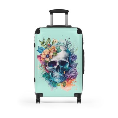 Floral Skull Suitcase - A captivating travel companion featuring an exquisite blend of florals and skulls for a unique and stylish look.