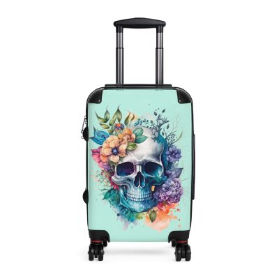 Floral Skull Suitcase - A captivating travel companion featuring an exquisite blend of florals and skulls for a unique and stylish look.