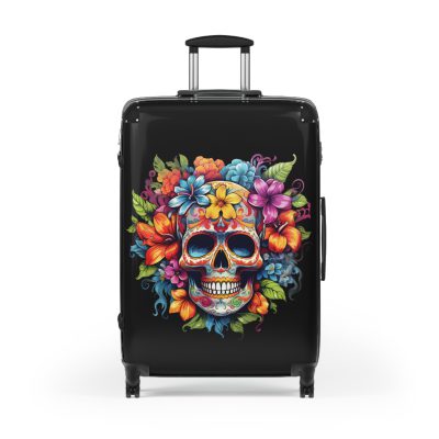 Floral Skull Suitcase - A captivating travel companion featuring an exquisite blend of florals and skulls for a unique and stylish look.