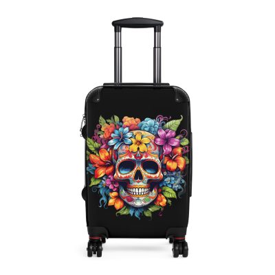 Floral Skull Suitcase - A captivating travel companion featuring an exquisite blend of florals and skulls for a unique and stylish look.