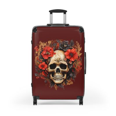 Floral Skull Suitcase - A captivating travel companion featuring an exquisite blend of florals and skulls for a unique and stylish look.