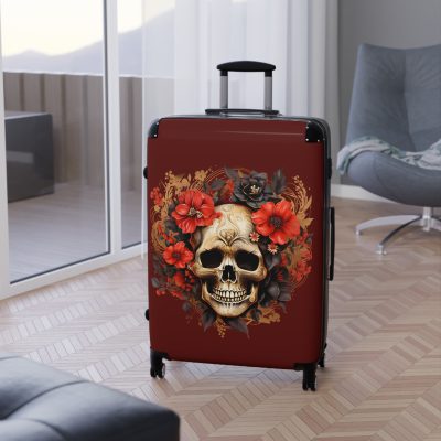 Floral Skull Suitcase - A captivating travel companion featuring an exquisite blend of florals and skulls for a unique and stylish look.