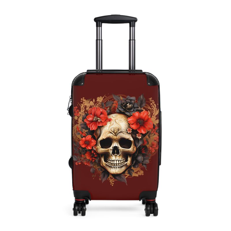 Floral Skull Suitcase - A captivating travel companion featuring an exquisite blend of florals and skulls for a unique and stylish look.