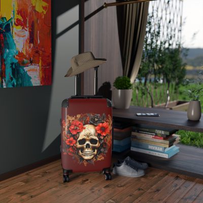 Floral Skull Suitcase - A captivating travel companion featuring an exquisite blend of florals and skulls for a unique and stylish look.