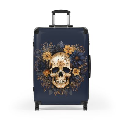 Floral Skull Suitcase - A captivating travel companion featuring an exquisite blend of florals and skulls for a unique and stylish look.