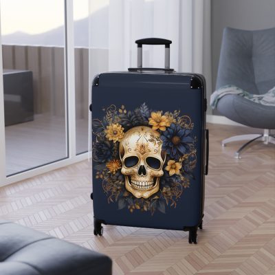 Floral Skull Suitcase - A captivating travel companion featuring an exquisite blend of florals and skulls for a unique and stylish look.