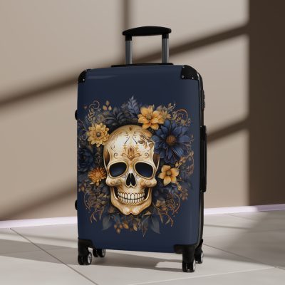 Floral Skull Suitcase - A captivating travel companion featuring an exquisite blend of florals and skulls for a unique and stylish look.