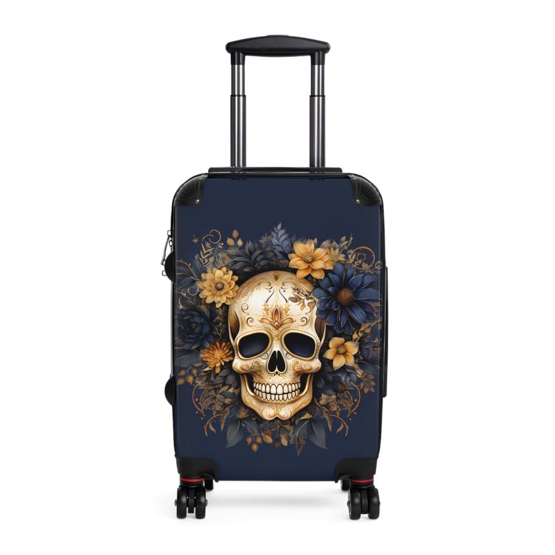 Floral Skull Suitcase - A captivating travel companion featuring an exquisite blend of florals and skulls for a unique and stylish look.