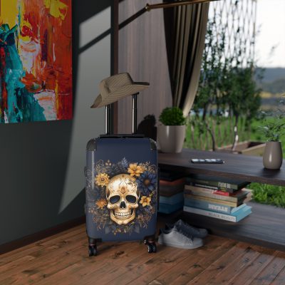 Floral Skull Suitcase - A captivating travel companion featuring an exquisite blend of florals and skulls for a unique and stylish look.