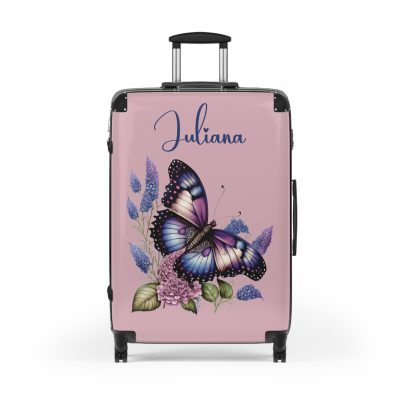 Custom Purple Butterfly Suitcase - A personalized travel companion with a stunning purple butterfly design, expressing individuality in every journey.