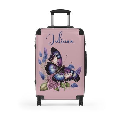 Custom Purple Butterfly Suitcase - A personalized travel companion with a stunning purple butterfly design, expressing individuality in every journey.