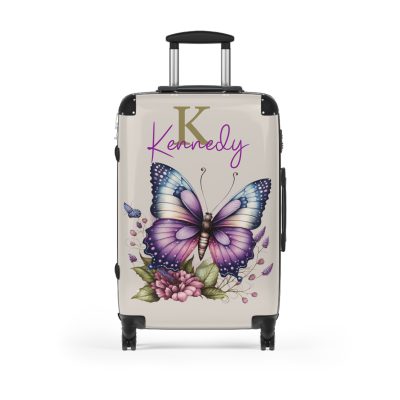 Custom Purple Butterfly Suitcase - A personalized travel companion with a stunning purple butterfly design, expressing individuality in every journey.