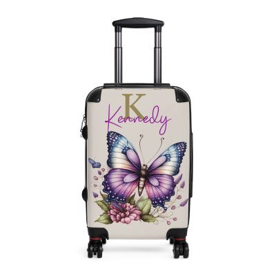 Custom Purple Butterfly Suitcase - A personalized travel companion with a stunning purple butterfly design, expressing individuality in every journey.