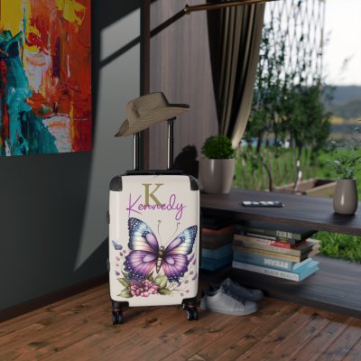 Custom Purple Butterfly Suitcase - A personalized travel companion with a stunning purple butterfly design, expressing individuality in every journey.