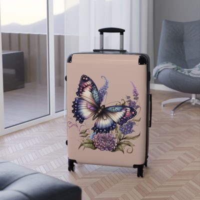 Purple Butterfly Suitcase - A chic travel companion featuring a graceful purple butterfly design, bringing a touch of elegance to your journeys.