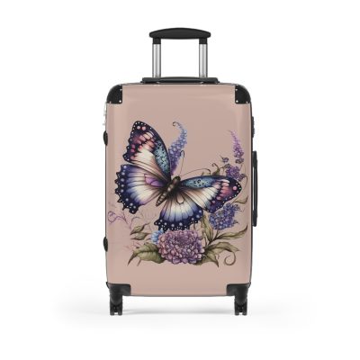 Purple Butterfly Suitcase - A chic travel companion featuring a graceful purple butterfly design, bringing a touch of elegance to your journeys.