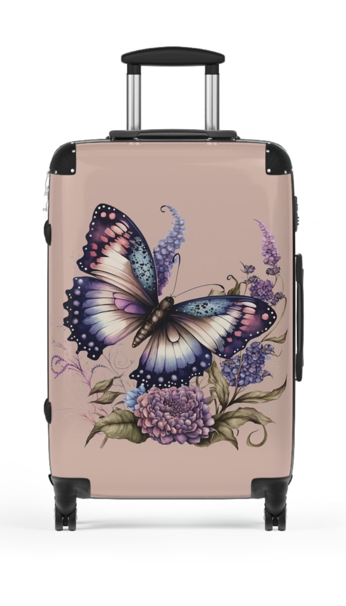 Purple Butterfly Suitcase - A chic travel companion featuring a graceful purple butterfly design, bringing a touch of elegance to your journeys.