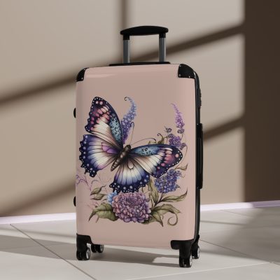 Purple Butterfly Suitcase - A chic travel companion featuring a graceful purple butterfly design, bringing a touch of elegance to your journeys.