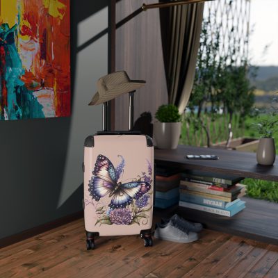 Purple Butterfly Suitcase - A chic travel companion featuring a graceful purple butterfly design, bringing a touch of elegance to your journeys.