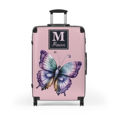 Custom Purple Butterfly Suitcase - A personalized travel companion with a stunning purple butterfly design, expressing individuality in every journey.