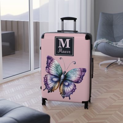 Custom Purple Butterfly Suitcase - A personalized travel companion with a stunning purple butterfly design, expressing individuality in every journey.