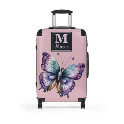 Custom Purple Butterfly Suitcase - A personalized travel companion with a stunning purple butterfly design, expressing individuality in every journey.