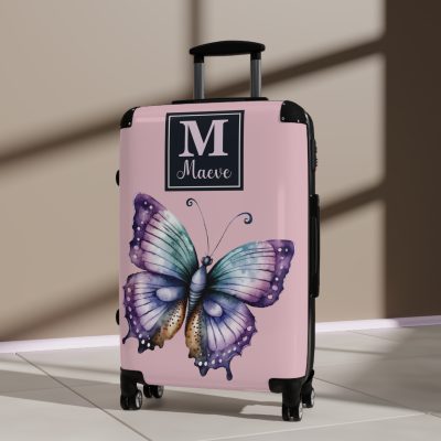 Custom Purple Butterfly Suitcase - A personalized travel companion with a stunning purple butterfly design, expressing individuality in every journey.