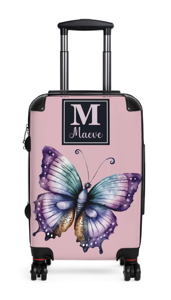 Custom Purple Butterfly Suitcase - A personalized travel companion with a stunning purple butterfly design, expressing individuality in every journey.