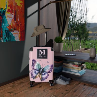 Custom Purple Butterfly Suitcase - A personalized travel companion with a stunning purple butterfly design, expressing individuality in every journey.