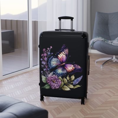 Purple Butterfly Suitcase - A chic travel companion featuring a graceful purple butterfly design, bringing a touch of elegance to your journeys.