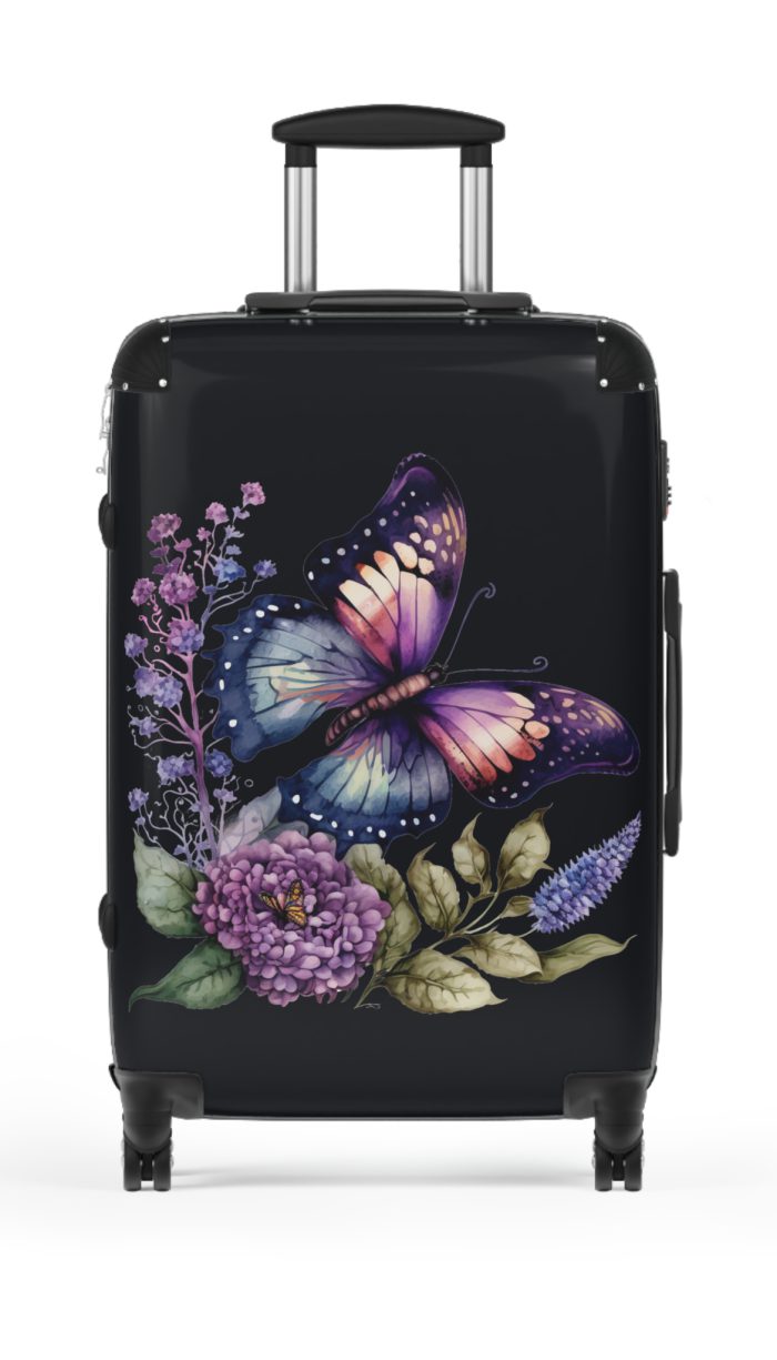 Purple Butterfly Suitcase - A chic travel companion featuring a graceful purple butterfly design, bringing a touch of elegance to your journeys.