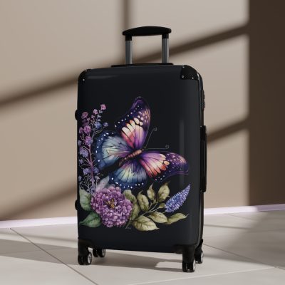 Purple Butterfly Suitcase - A chic travel companion featuring a graceful purple butterfly design, bringing a touch of elegance to your journeys.