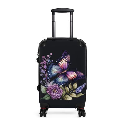 Purple Butterfly Suitcase - A chic travel companion featuring a graceful purple butterfly design, bringing a touch of elegance to your journeys.