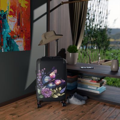 Purple Butterfly Suitcase - A chic travel companion featuring a graceful purple butterfly design, bringing a touch of elegance to your journeys.