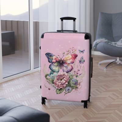 Floral Butterfly Suitcase - A chic travel companion adorned with vibrant florals and delicate butterflies, perfect for the stylish wanderer.