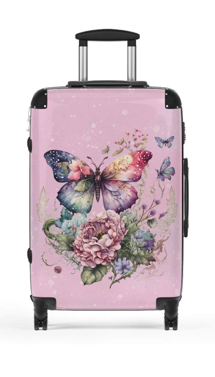 Floral Butterfly Suitcase - A chic travel companion adorned with vibrant florals and delicate butterflies, perfect for the stylish wanderer.