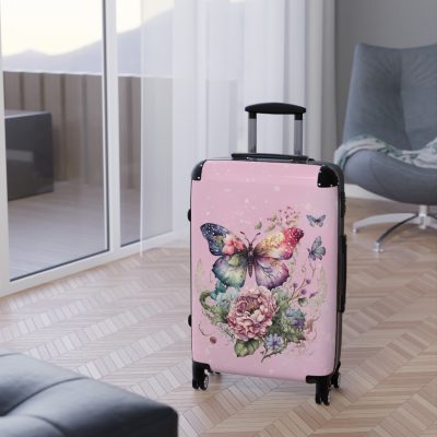 Floral Butterfly Suitcase - A chic travel companion adorned with vibrant florals and delicate butterflies, perfect for the stylish wanderer.