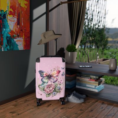 Floral Butterfly Suitcase - A chic travel companion adorned with vibrant florals and delicate butterflies, perfect for the stylish wanderer.