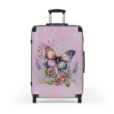 Floral Butterfly Suitcase - A chic travel companion adorned with vibrant florals and delicate butterflies, perfect for the stylish wanderer.